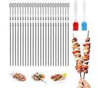 WWYSSZ Brochetas de Barbacoa de Acero Inoxidable 30cm, 24 Piezas Brochetas de Kebab Plano Pinchos para Barbacoa Reutilizables Brochetas de Metal con 2 Cepillos, para Fiestas Barbacoa Fogata o Parrilla