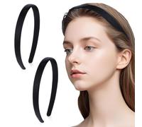 WWZ889 2 diademas acolchadas de terciopelo negro para mujer, diadema negra, diadema ancha para el pelo, bandas de pelo lisas y lisas, antideslizantes, suaves, vintage (negro, 1,5 cm)