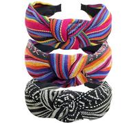 WWZ889 3 diademas trenzadas de arco iris, estilo nacional, bohemio, anudadas, elásticas, anchas para mujeres y niñas