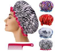 WWZ889 Gorro de ducha reutilizable para mujer, paquete de 4, gorro de ducha de plástico forrado impermeable, gorro de baño con 1 peine desenredante para todas las longitudes y grosores del cabello