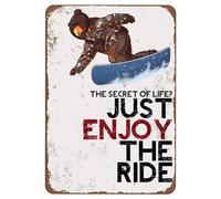 WXAOLEBE Póster de metal de esquí, letrero de metal retro con texto en inglés "El secreto de la vida? Just Enjoy The Ride - Pintura de estaño para el hogar, bar, cocina, garaje, café, cueva, póster