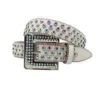 WXBCDS Cinturón de Diamantes de Imitación Cinturón con diamantes de imitación y correa colorida ajustable for mujer y hombre, con tachuelas de diamantes for jeans.(105CM,White 01)