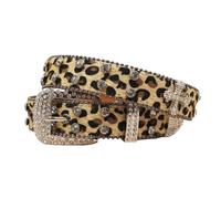 WXBCDS Cinturón de Diamantes de Imitación Cinturón con diamantes de imitación y estampado de leopardo de 3,3 cm for mujer y hombre, color negro y multicolor.(105CM,Yellow)