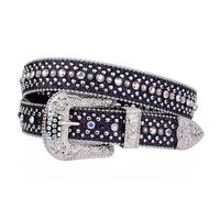 WXBCDS Cinturón de Diamantes de Imitación Cinturón Rock Ladies con botones brillantes de diamantes de imitación decorado con PU for jeans de hombre(135cm,Black)