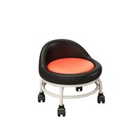 WXBCDS Taburete Pedicura Taburete bajo Redondo Multiusos con Ruedas, Taburete con polea for Maquillaje y Respaldo for Garaje, peluquería, Biblioteca, salón y Oficina(Black and Orange)