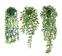 WXBOOM Paquete de 3 Plantas Colgantes Artificiales de eucalipto en Maceta, imitación de Mandala en Maceta para decoración de estantes Interiores y Exteriores