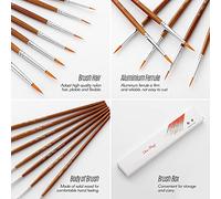 WXCHISU Juego de pinceles redondos para artistas, varios tamaños, pelo de nailon con detalles finos, mango de madera, virola de aluminio duradera para acuarela, acrílico, pintura