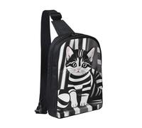 WXCJWD Bolsos cruzados de búho nocturno para mujeres y hombres, bolso bandolera de moda Bakpack casual con correa de hombro convertible., Gatito a rayas blancas y negras, Talla única