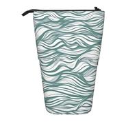 WXCJWD Estuche de maquillaje y caja de almacenamiento de papelería, con diseño de rayas onduladas, telescópico, retráctil, color verde, adecuado para entornos de oficina