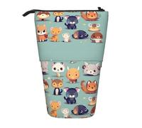 WXCJWD Lindos animales pequeños lápices telescópicos retráctiles bolsa de maquillaje portátil y caja de almacenamiento de papelería, adecuado para entornos de oficina