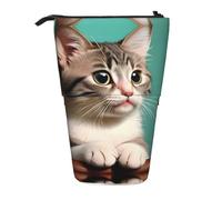 WXCJWD Un gato curioso lápiz telescópico retráctil bolsa de maquillaje portátil y caja de almacenamiento de papelería, adecuado para entornos de oficina