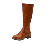 WXDTW Botas altas hasta la rodilla para mujer, tacones bajos planos, puntera redonda, cremallera lateral, alta hebilla antideslizante, botas hasta la rodilla para mujer, Brown, 41 EU