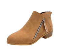 WXDTW Botines de gamuza con tacón grueso para mujer, con cremallera lateral, casuales, para caminar, botas cortas de equitación, piel sintética delgada para mujer, Brown, 39.5 EU