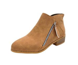 WXDTW Botines de gamuza con tacón grueso para mujer, con cremallera lateral, casuales, para caminar, botas cortas de equitación, piel sintética delgada para mujer, Brown, 39.5 EU