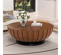 WXFKLDJ Mesa De Centro Redonda De Madera Moderna con Base Estriada De 35.43 Pulgadas - Mesa Auxiliar Única Estilo Cuenco, Mesa De Cóctel para Sala De Estar, Dormitorio O Apartamento