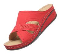 WXFYMM 2025 Sandalias de cuña ortopédicas cómodas Sandalias de cuña con Plataforma para Mujer,Informales,con Punta Abierta,cómodas para Caminar al Aire Libre,Rojo,US6/EU37