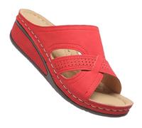 WXFYMM Sandalias Mujer Verano 2025 Sandalias De Verano Cruzadas De Moda Sandalia Tacón Ancho con Plataforma Zapatos Holgados Playa,Rojo,US4.5/EU35