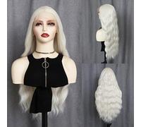 WXHWCX Peluca larga de malla sintética ondulada rubia blanca con encaje frontal de parte media, peluca sintética para cosplay