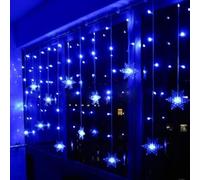 WxiaoD - Cortina luminosa LED, guirnalda luminosa de 3,5 m/4 m, luces navideñas, copo de nieve, 96 LED, 8 modos de iluminación, decoración de ventana, Navidad, boda, cumpleaños, casa pati (azul, 3,5 m