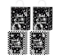 Wxiben Bad Two The Bone Party Favors - 16 bolsas de regalo de cumpleaños con temática de esqueleto, bolsa de papel de regalo de calavera con asas, decoraciones de segundo cumpleaños para niños y niñas