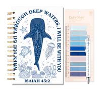 Wxiben Christian Spiral Notebook Stationery Gifts 3Pcs with Whale Shark Bible Verse Hardcover Notebook Journal, Pen, Sticky Notes, Christian Prayer Christmas Office Church Events Bible Study Gifts