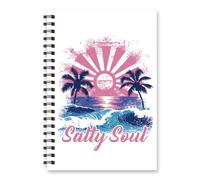Wxiben Cuaderno de verano en espiral de playa - Cuaderno de atardecer con océano, cuaderno de tapa dura con palmeras costeras, diario para amantes de la playa, regalos para tomar notas, suministros