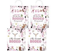Wxiben Recuerdos de fiesta de cumpleaños de vaquera - 16 bolsas de regalo This Ain't My First Rodeo It's My Second, bolsa de papel de regalo rosa occidental con asas, decoraciones de segundo