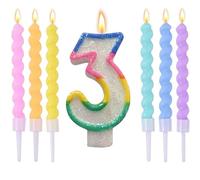 Wxinsheng Vela de cumpleaños número 3 de Arco Iris,Pastel Birthday Candles Pastel Arcoíris con 6 Velas en Espiral para Niñas y Niños Aniversario Fiesta cumpleaños