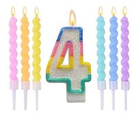 Wxinsheng Vela de cumpleaños número 4 de Arco Iris,Pastel Birthday Candles Pastel Arcoíris con 6 Velas en Espiral para Niñas y Niños Aniversario Fiesta cumpleaños