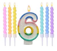 Wxinsheng Vela de cumpleaños número 6 de Arco Iris,Pastel Birthday Candles Pastel Arcoíris con 6 Velas en Espiral para Niñas y Niños Aniversario Fiesta cumpleaños