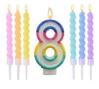 Wxinsheng Vela de cumpleaños número 8 de Arco Iris,Pastel Birthday Candles Pastel Arcoíris con 6 Velas en Espiral para Niñas y Niños Aniversario Fiesta cumpleaños