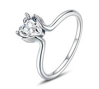 WXKAGF Anillo De Mujer De Plata De Ley 925, Anillos De Amor Brillantes, Anillo De Dedo De Cristal con Forma De Corazón Brillante Deslumbrante, Joyería De Compromiso De Boda