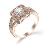 WXKAGF Anillos de Promesa de Amistad, Regalos de Graduación para Mujer Anillo Simple Clásico Chapado en Plata Blanca y Oro Rosa con Circonita Princesa Talla L 1/2