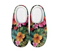 wxlmom Zapatillas Casa Hombre Flores Naranjas Rosadas Invierno Pantuflas De Peluche Para Mujer,Cómodas Cálidas, Exteriores Suela Goma Antideslizante,Interior Y Exterior Para Zapatillas De Casa Mujer