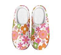 wxlmom Zapatillas Casa Mujer Flores Rosadas Y Verdes Zapatillas De Estar Por Casa Hombre Invierno Algodón Pantuflas Cómodo Suave,Antideslizante,Ligero Calientito Pantuflas Mujer,Interior Aire Libre