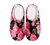 wxlmom Zapatillas Casa Mujer Plantas Rosadas Zapatillas De Estar Por Casa Hombre Invierno Algodón Pantuflas Cómodo Suave,Antideslizante,Ligero Calientito Pantuflas Mujer,Interior Aire Libre