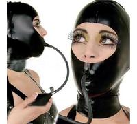 WXLPCGO Capucha de Látex Negra para Mujer de Un Solo Color con Cremallera Trasera Y Ojos Redondos para Cosplay Fiesta de club(Size:XXL-73CM)
