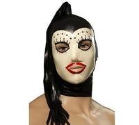 WXLPCGO LáTex Cabeza Cubrir Abierta Ojos y Boca Capucha de Goma Cremallera Trasera para Cosplay Fiesta Ropa Club Látex Natural(Size:XL-70CM)