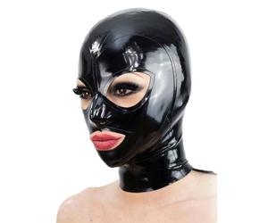 WXLPCGO Látex Cabeza Cubrir Abierta Ojos y Boca Capucha de Goma para Cosplay Fiesta Ropa de Club Señoras Látex Negro Máscara(Size:XL-70CM)