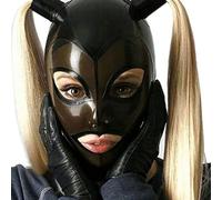 WXLPCGO LáTex Cabeza Cubrir con Coletas Gemelas LáTex MáScara de Cabeza Capucha de Goma Cremallera Trasera Hecho A Mano(Size:L-68CM)