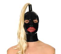 WXLPCGO Látex Cabeza Cubrir con Peluca Cola de Caballo Látex Máscara de Cabeza Capucha de Goma Cremallera Trasera para Unisex(Size:M-65CM)