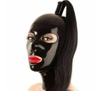 WXLPCGO Látex Cabeza Cubrir con Peluca Cola de Caballo Látex máscara de Cabeza Capucha de Goma Cremallera Trasera para Cosplay(Size:S-63CM)