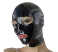 WXLPCGO Látex Cabeza Cubrir Máscara de Látex Negro para Fiesta Ropa de Club con Cremallera Trasera Capucha de Goma Hecho a Mano(Size:M-65CM)