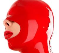 WXLPCGO Látex Cabeza Cubrir Rojo MáScara Goma con Cremallera para Adultos Trasera Hecha a Mano CúBrete Los Ojos para Club Unisex(Size:XS-60CM)