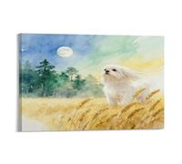 WXLWHR Cuadro En Lienzo Long-haired Perro Maltés Impresión En Lienzo Campo de Trigo Amarillo Cuadros Decoracion Salon Para Sala De Estar, Dormitorio Regalo 12x18inch(30x45cm)