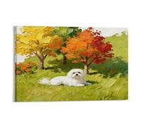 WXLWHR Cuadro En Lienzo Long-haired Perro Maltés Impresión En Lienzo Hierba Verde Cuadros Decoracion Salon Para Dormitorio Sala De Yoga Regalo 08x12inch(20x30cm)