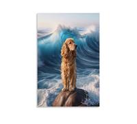 WXLWHR Cuadro Sobre Lienzo English Cocker Spaniel Lienzos Decorativos Arrecife de Olas Cuadro Moderno Para Salón Dormitorio Oficina Regalo 08x12inch(20x30cm)