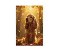 WXLWHR Cuadro Sobre Lienzo English Cocker Spaniel Lienzos Decorativos Hojas Amarillas Cuadros Decoracion Modernos Para Sala De Estar Hogar Oficina Regalo 20x30inch(50x75cm)