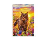 WXLWHR Cuadro Sobre Lienzo Gato del Bosque Noruego Lienzos Decorativos Mar de Flores Cuadros Decoracion Modernos Para Salón Dormitorio Oficina Regalos Originales 16x24inch(40x60cm)