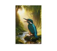 WXLWHR Cuadro Sobre Lienzo Martín Pescador Lienzos Decorativos Bosque Cuadro Moderno Para Sala De Estar Hogar Oficina Regalo 12x18inch(30x45cm)